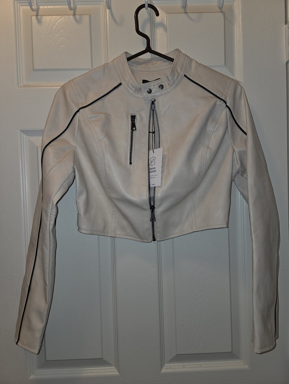 Love Tree Cropped White Vegan Leather Moto Jacket